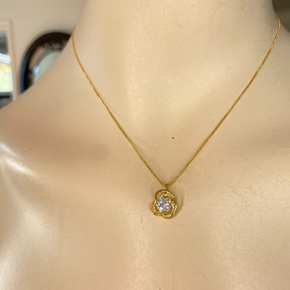 Fifth Avenue Interlocking Knot CZ Gold Tone Pendant Necklace